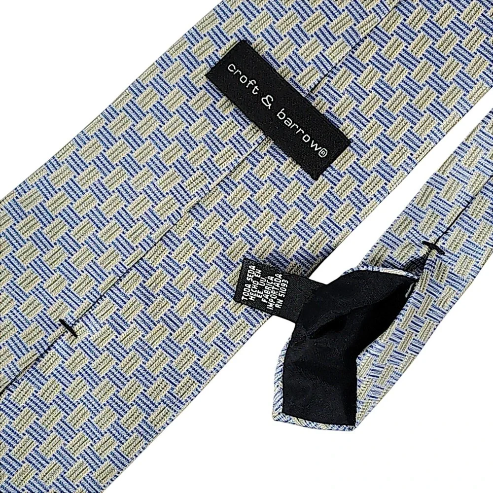Croft & Barrow 100% Silk Men's Necktie Geometric Green Blue Vintage